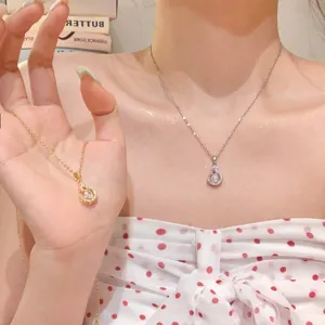 Französische Diamant Stern Mond Anhänger Titanstahl Halskette für Frauen Tropfen Kette.