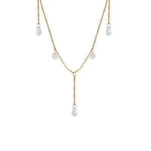 Elegante vergoldete Y-Halskette mit funkelnden klaren Zirkon-Tropfenanhängern für den Alltag.