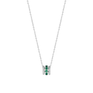 Elegant green rhinestone barrel pendant necklace for women, stylish minimalist clavicle chain.