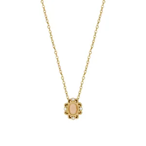 French vintage oval cat eye stone floral pendant necklace elegant gold titanium steel chain.