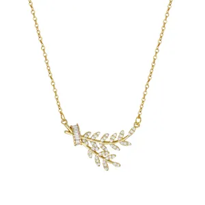 Gold rhinestone wheat leaf pendant necklace, elegant fashion clavicle chain for women.