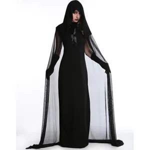 Costume de robe longue à capuche de sorcière vampire gothique pour fête d'Halloween.
