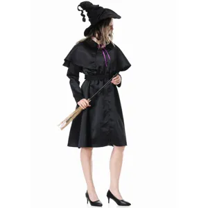 Detailed view of the black witch costume sleeve and fabric texture for Halloween cosplay.