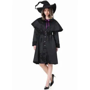 Detailed view of the black witch costume, featuring a classic pointy hat and capelet.