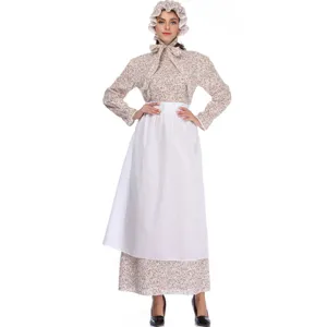 Set Costume da Lupo della Nonna delle Fiabe per Donna Adulta Abito Lungo a Fiori Grembiule Bianco per Cosplay di Halloween