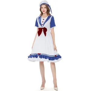 Women sailor cosplay costume anime themed party dress with hat and cute bow design for events