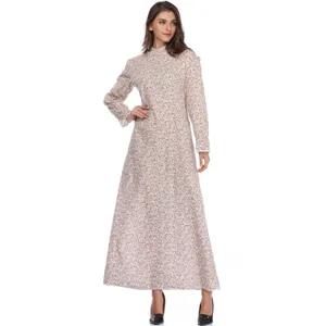 Abito lungo maxi floreale con maniche lunghe e collo alto elegante stile vintage donna