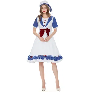 Sailor cosplay costume, cute anime Halloween party dress with matching hat and bow for women.