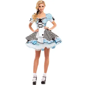 Γυναικείο Σέξι Κοστούμι Cosplay Alice Υπηρέτρια από Πολυεστέρα Καρό Φόρεμα με Φουσκωτά Μανίκια για Πάρτι Halloween