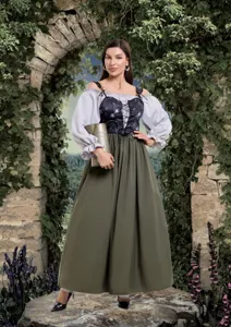 Mittelalter Renaissance Damen Kleid Vintage Kostüm Cosplay Off Shoulder Maxikleid