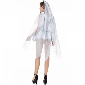 Dames spook bruid kostuum voor Halloween rolspel feestje verkleedkleding met sluier en jurk