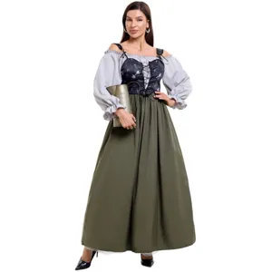 Damen Renaissance Mittelalter Kleid Kostüm Vintage Gothic Viktorianischen Palast Kleid Mit Weste Halloween Cosplay Karneval Party Langes Kleid