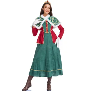 Mittelalter Renaissance Königin Kostüm Damen, elegante grüne rote Cosplay Kleidung für Events.