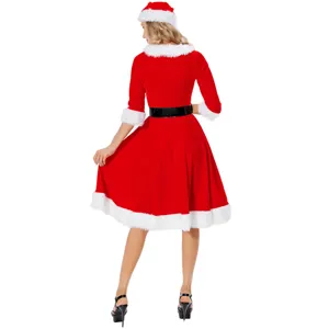 Costume da Babbo Natale Donna Vestito in Velluto Rosso con Cappello e Cintura