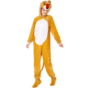 Detailed view of soft plush animal onesie costume, cozy fabric, cute hood and tail design.