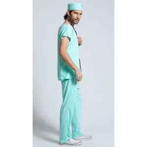Men doctor costume surgeon roleplay outfit medical scrubs set for Halloween party wear