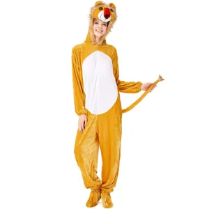 Adult animal cosplay costume, funny yellow lion onesie for Halloween stage performance.