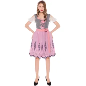 Women Oktoberfest Dirndl Dress Traditional Bavarian Beer Maid Costume For Halloween Party Plaid Cotton Blend Lace Dress With Apron