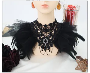 Gotische zwarte kant veren nekkraag afneembare choker voor vintage Halloween feestkostuum