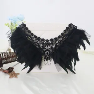 Gotisch Zwart Kant Veder Sjaal Nep Kraag Halloween Feest Cosplay Kostuum Accessoires Retro Veder Cape