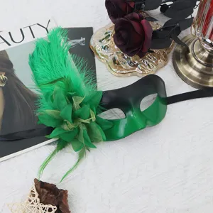Half-face feather masquerade mask for carnival party ball and holiday cosplay dress up