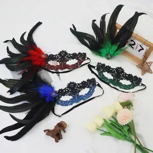 Halloween Dantela Ftera Mascarade Masker Sexy Mysterious Ball Party Eye Mask Women Feather Lace Costume Accessory