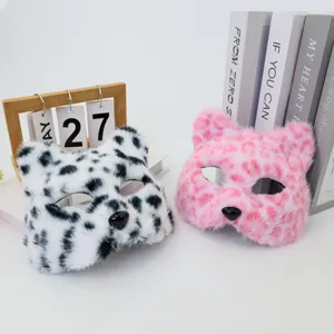 Halloween peluche chat renard masque demi-visage mignon animal costume fete accessoires