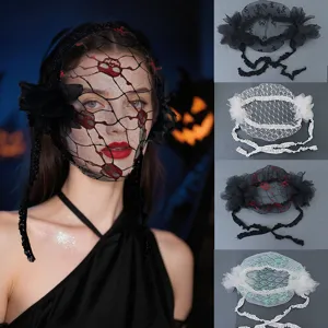 Halloween Gothic Δαντέλα Πέπλο Κεφαλή Κρανίο Λουλούδι Δίχτυ Μάσκα Cosplay Πάρτι Κοστούμι Απόδοση Καρναβάλι Αξεσουάρ Μαλλιών