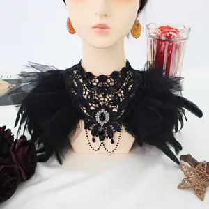 Zwarte kanten veer choker gothic neppe kraag Halloween feest kostuum accessoire