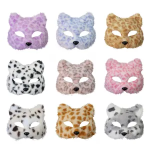 Masque de demi-visage d'animal en peluche chat renard fête de Halloween accessoires fun