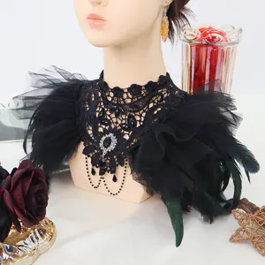 Gotisch zwart kant veer vals kraag choker halloween feest kostuum catwalk nek accessoire
