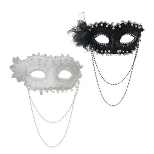 Halloween masquerade lace pearl side flower half face eye mask sexy party costume prop