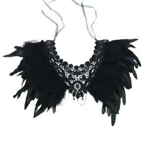 Gotische zwarte veren kanten kraag voor Halloween feest kostuum cosplay kleding accessoire