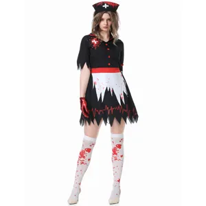 Halloween costume da infermiera insanguinata zombie vestito medico da donna party.