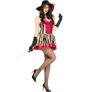 Sexy women pirate costume for Halloween cosplay, featuring stylish dress, hat and matching gloves.