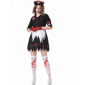 Costume da infermiera vampira per donna di Halloween, vestito cosplay insanguinato spaventoso.
