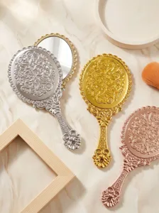Vintage baroque style handheld makeup mirror, portable cosmetic mirror with embossed handle.