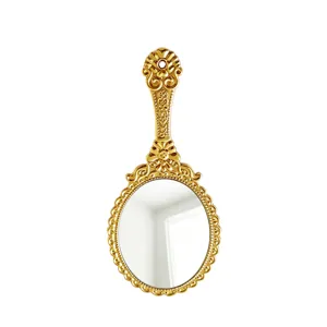 Vintage Baroque Embossed Handheld Makeup Mirror Portable Plastic Cosmetic Vanity Mirror With HD Lens For Women Bathroom