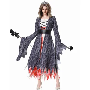 Halloween bloody vampire ghost bride gothic cosplay costume dress with black roses for women