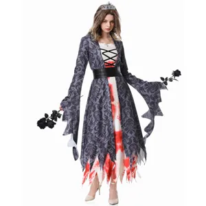 Halloween Bloody Vampire Costume Gothic Ghost Bride Cosplay Dress for Women Party Outfit