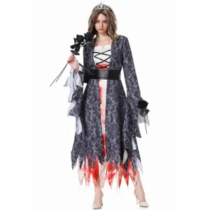 Halloween bloody ghost bride costume dress gothic vampire cosplay outfit for women wear.