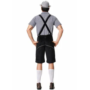 Herren deutsches Bierkostüm Lederhose Trachtenoutfit bayerisches Partyhemd Detailansicht