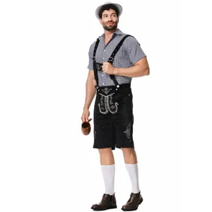 Herren deutsches Oktoberfest Kostüm Detailansicht mit Karohemd und traditioneller Lederhose.