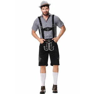 Detailansicht des traditionellen deutschen Herren Lederhosen Oktoberfest Kostuem-Sets.