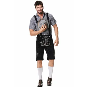 Traditionelles deutsches Bierfest Kostüm für Herren mit Karohemd und Lederhose für Party.