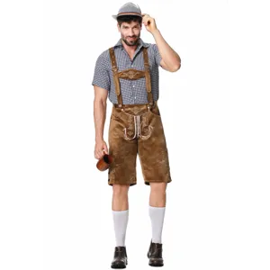 Herren Bayerisches Oktoberfest Kostüm Deutsche Lederhosen Karohemd Outfit M-XXL Set