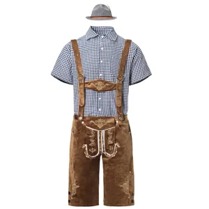 Deutsches Oktoberfest Herren Bier Kostüm Set mit Karohemd und bestickten Lederhosen.