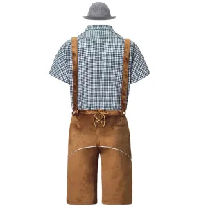 Herren Bayerisches Oktoberfest Lederhosen Kostüm kariertes Hemd Outfit Set M-XXL