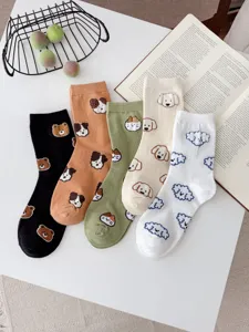 Cute animal cartoon mid-calf combed cotton socks for women autumn winter warm hosiery