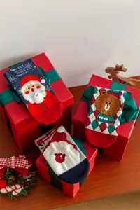 Christmas cotton socks for women cute cartoon santa and bear winter warm mid tube socks